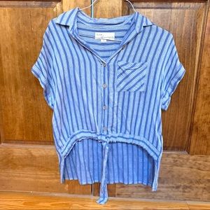 Vintage Havana High-Low Collared Shirt Tie Hem